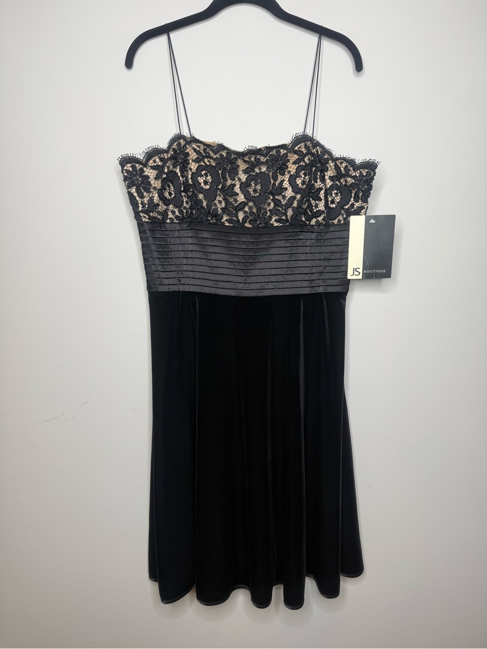 JS Boutique Black Velvet Dress with Nude Lace Bodice